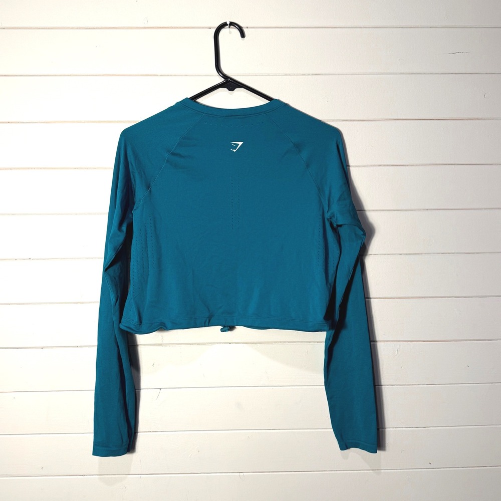 Gymshark Women Teal‎ Green Long Sleeve Cropped Seamless Workout Top Small B3A6H - Picture 3 of 8
